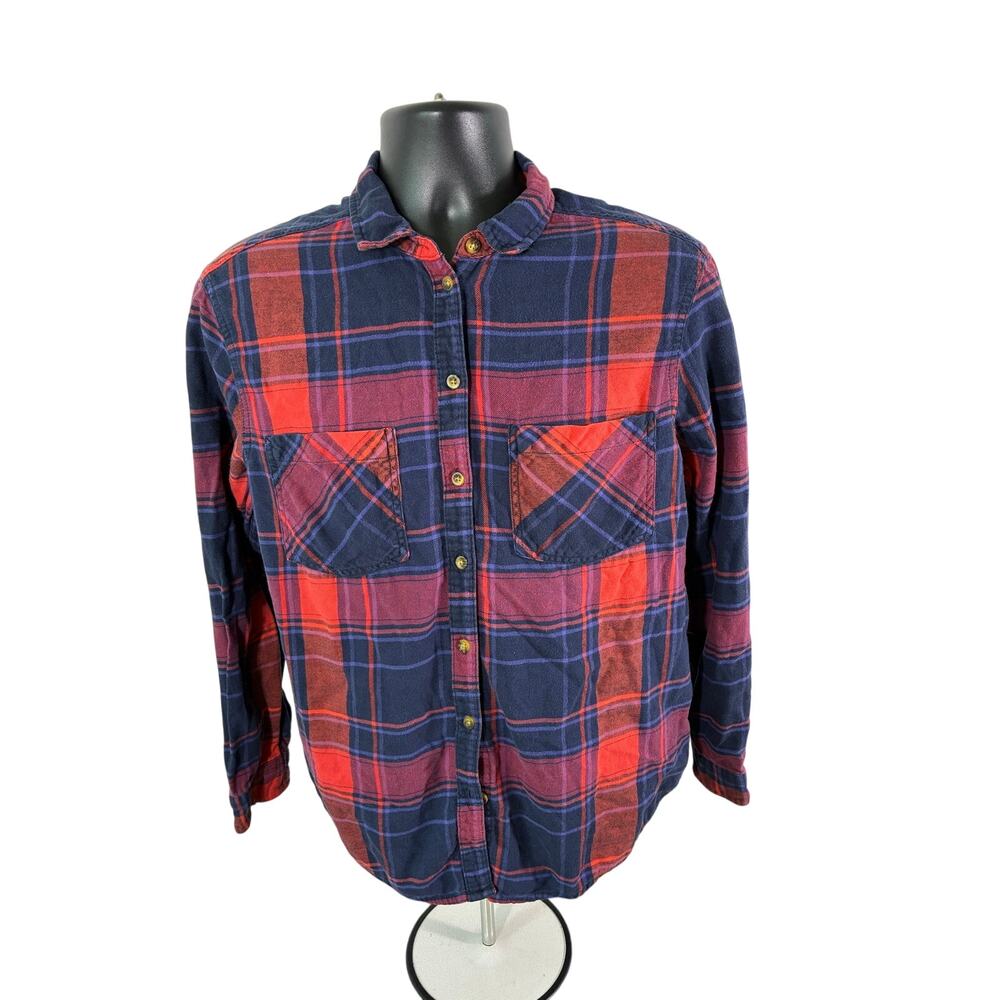 BDG Plaid Flannel Shirt Medium Red Blue Button Up